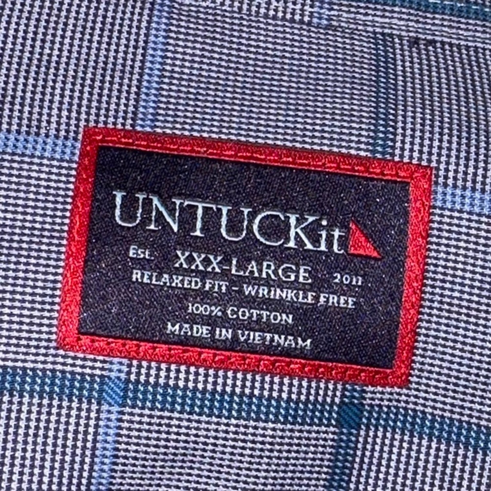 UNTUCKit Ortman WF Blue Windowpane Check Relaxed Fit Shirt XXXL 3XL 40780 Mens - Picture 5 of 7